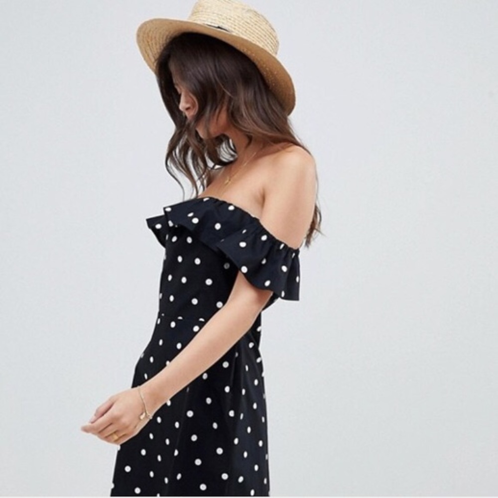 ASOS off shoulder polka dot sun dress